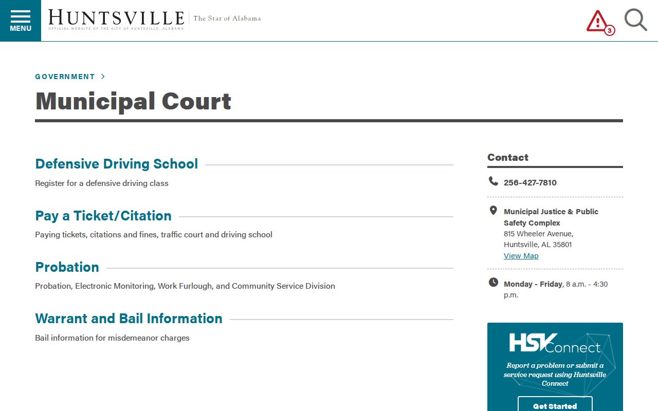 Huntsville Municipal Court official procedures and contact page