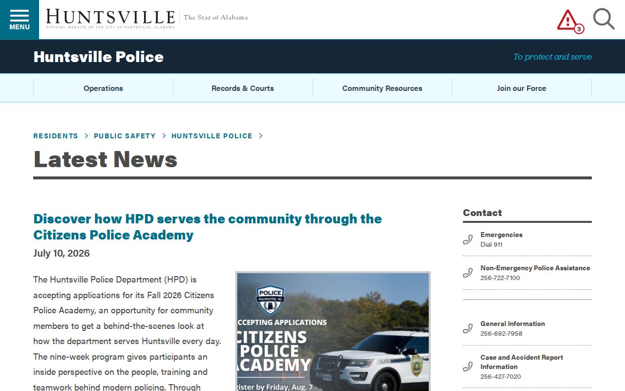 Official Huntsville Police Department records and public safety page