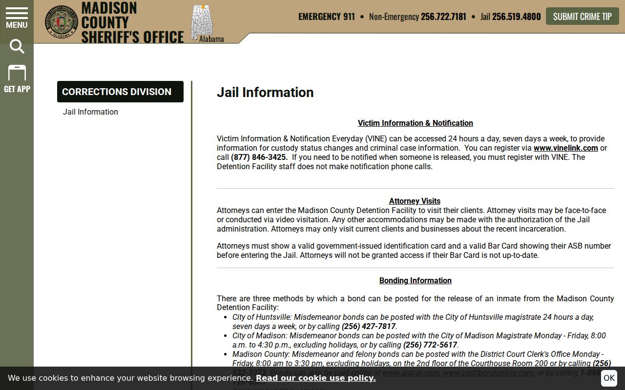 Madison County arrest booking and jail information