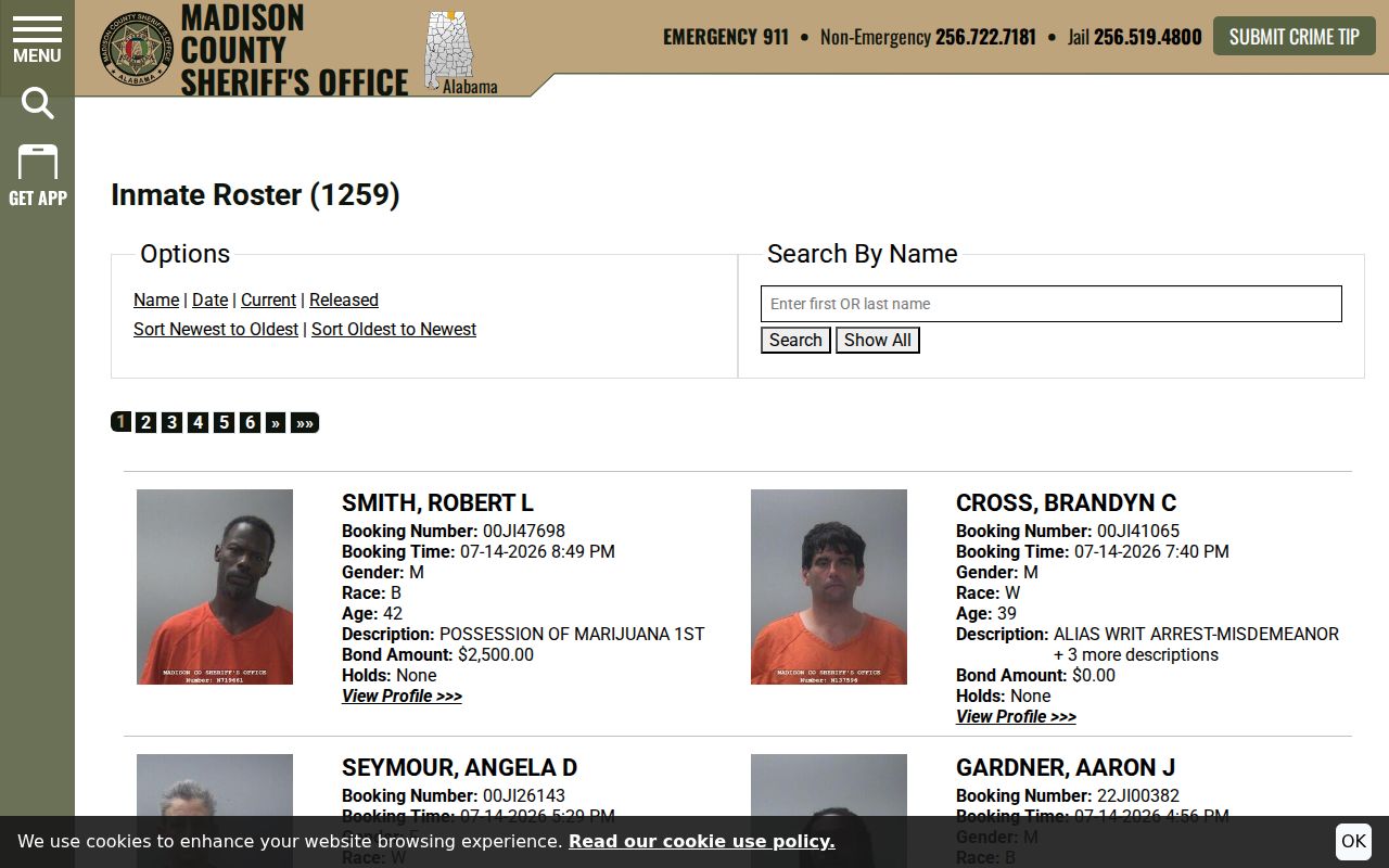 Madison County arrest lookup and inmate roster fields