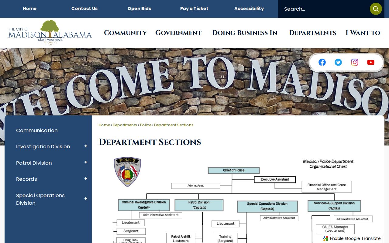 Official City of Madison Police Department sections visual