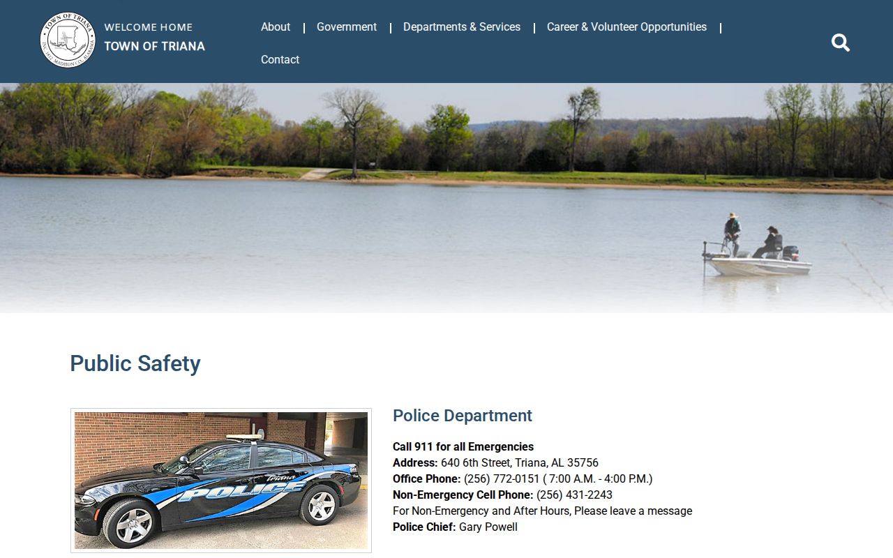 Triana Police and Town Hall official public safety contact page